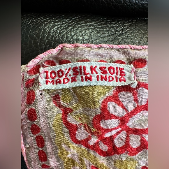 Vintage silk scarf Indian block print Floral veil sheer fabric - Picture 3 of 6